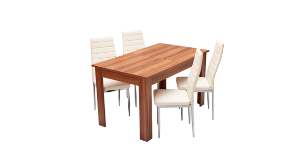 Jídelní stůl rozkládací GHAMUBAR + 4 židle SNAEFELL, krémově bílá