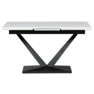 Jídelní stůl SOLMAR, bílá matná MDF deska, černé kovové nohy.