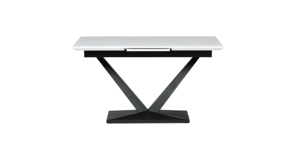 Jídelní stůl SOLMAR, bílá matná MDF deska, černé kovové nohy.