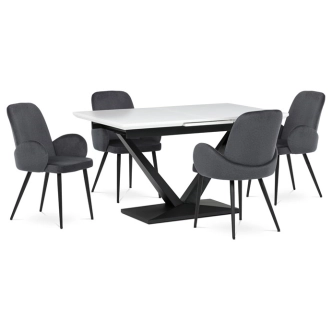 Jídelní stůl SOLMAR, bílá matná MDF deska, černé kovové nohy.