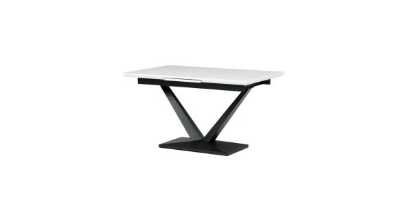 Jídelní stůl SOLMAR, bílá matná MDF deska, černé kovové nohy.