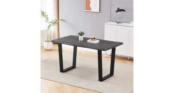 Jídelní stůl ZANYORAR 140x80, dekor šedý dub, černý kov