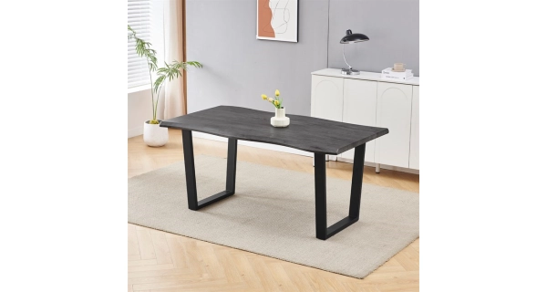 Jídelní stůl ZANYORAR 160x90, dekor šedý dub, černý kov