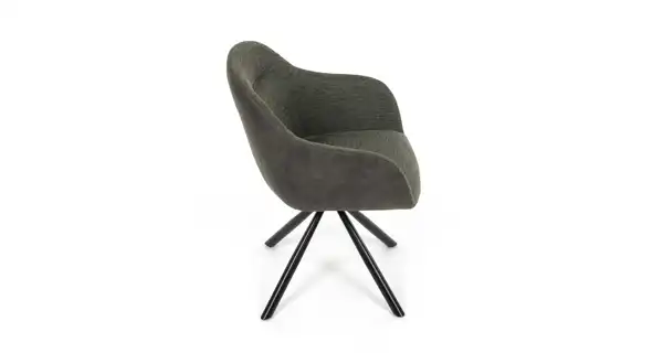 Jídelní židle TORLAN, zelená látka a tmavě šedá látka v dekoru vintage kůže, černý kov