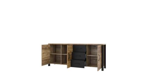 JOKUL komoda 3D3S, appenzeller fichte/černý supermat