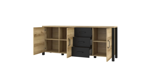 JOKUL komoda 3D3S, dub grand natural/černý supermat