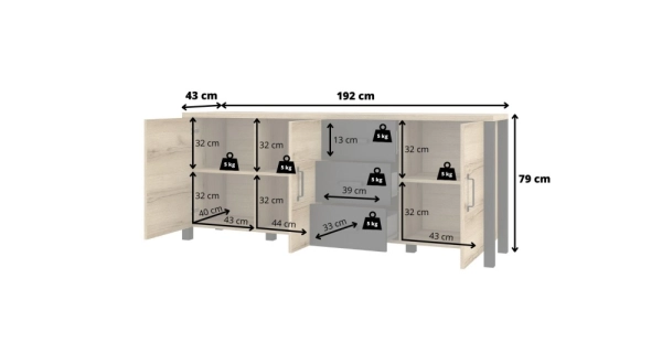 JOKUL komoda 3D3S, dub grand natural/černý supermat
