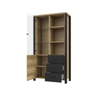 JOKUL vitrína 2D3S, dub grand natural/černý supermat