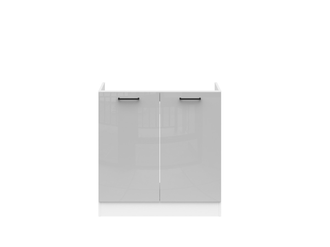 JAMISON, skříňka pod dřez 80 cm bez pracovní desky, bílá/světle šedý lesk 