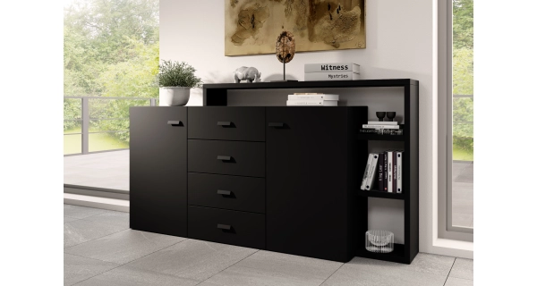 KAGOSHI komoda s policí 2D4S, černý supermat