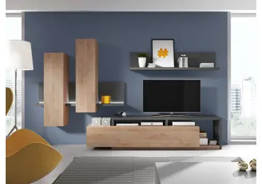 KAGOSHI obývací stěna, antracit/dub ribbec