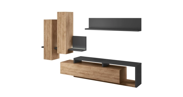 KAGOSHI obývací stěna, antracit/dub ribbec