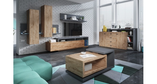 KAGOSHI obývací stěna, antracit/dub ribbec