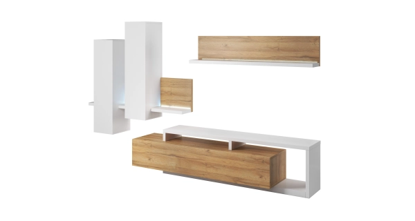 KAGOSHI obývací stěna, bílá/dub grandson