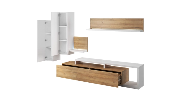 KAGOSHI obývací stěna, bílá/dub grandson