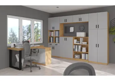 Kancelářská sestava AGEPSTA 03, dub artisan/světle šedá