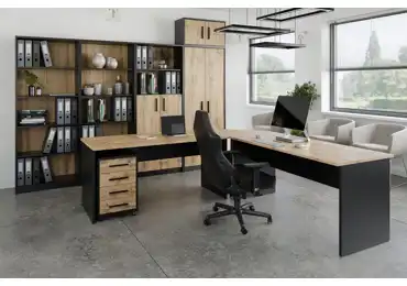 Kancelářská sestava NEJBY GIANNI 2, černá/dub wotan