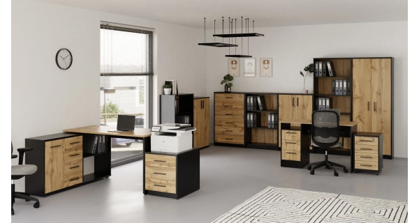 Kancelářská sestava NEJBY GIANNI 7, černá/dub wotan