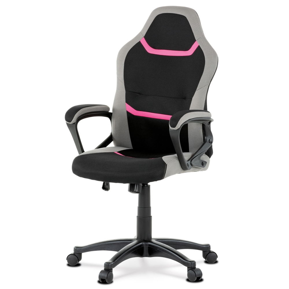 Levně Kancelářská židle CLOUDVEIL, černá/šedá/růžová látka