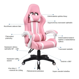 Kancelářské/herní křeslo ROSETA, růžová/bílá