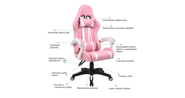 Kancelářské/herní křeslo ROSETA, růžová/bílá