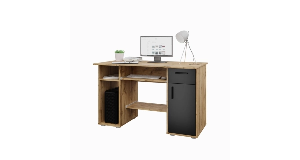 Kancelářský PC stůl NEJBY FLYNN, dub wotan/černá