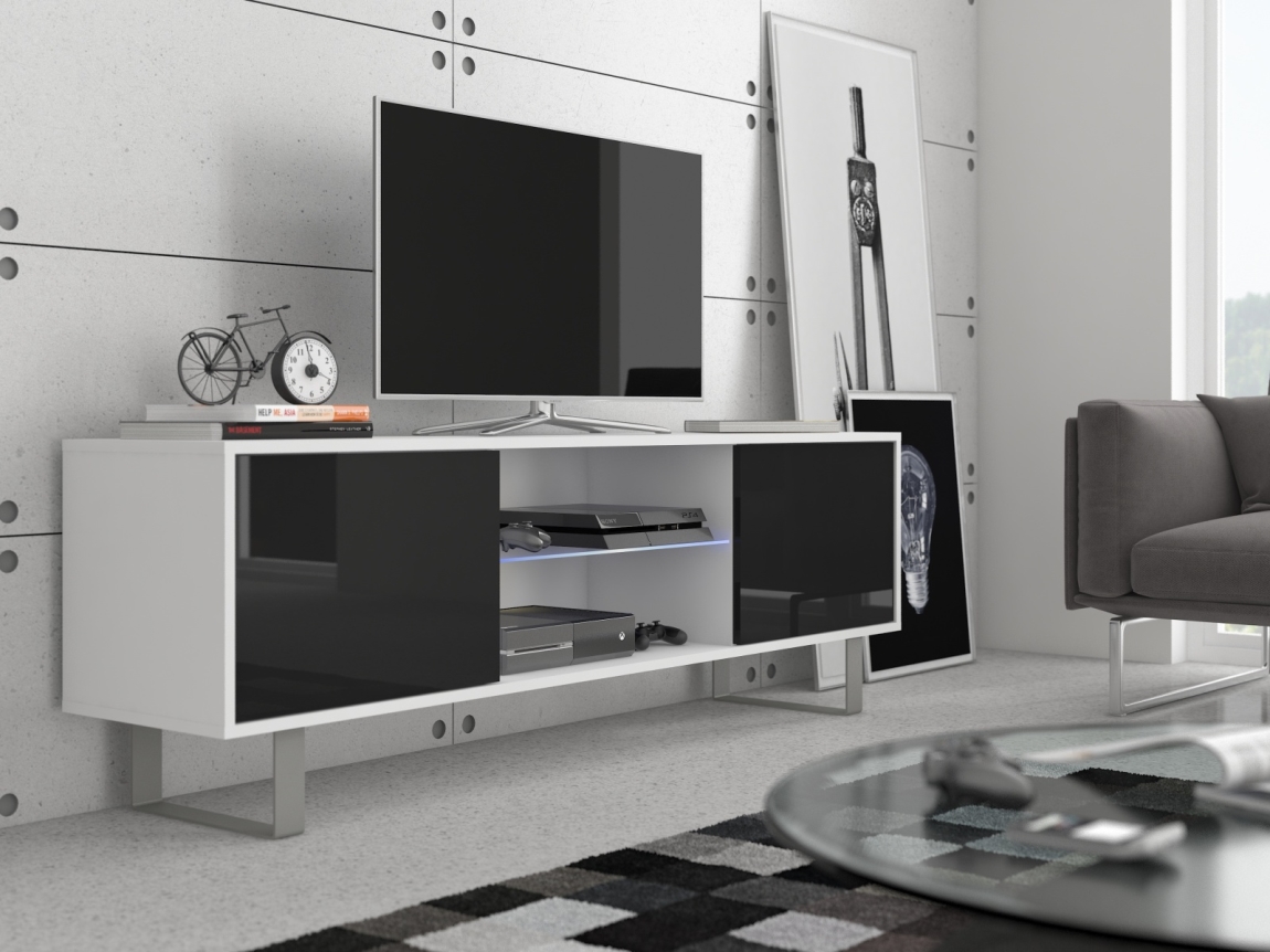 Televizní stolek BOKARO 2, bílá/černý lesk, 5 let záruka