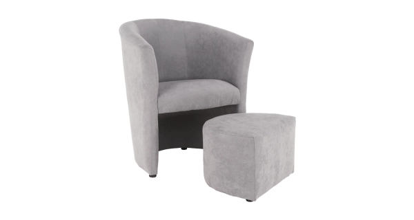 Klubové křeslo BENEDA s taburetem, šedá