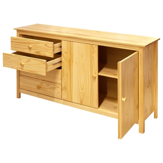 Komoda 4 zásuvky + 2 dvířka DWAYNE, masiv borovice