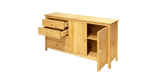 Komoda 4 zásuvky + 2 dvířka DWAYNE, masiv borovice