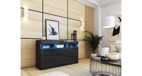 Komoda ANTOFALLA 140, černá/černý lesk