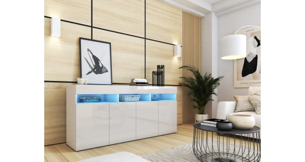 Komoda ANTOFALLA 175, bílá/bílý lesk