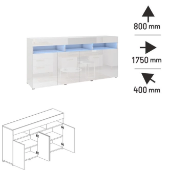 Komoda ANTOFALLA 175, bílá/bílý lesk