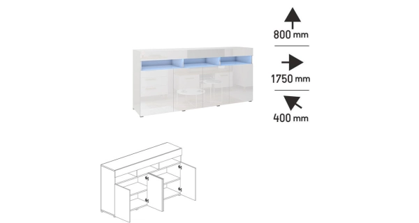 Komoda ANTOFALLA 175, bílá/bílý lesk