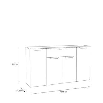 Komoda ARION se zásuvkou a čtyřmi dvířky, dub pískový/bílý lesk