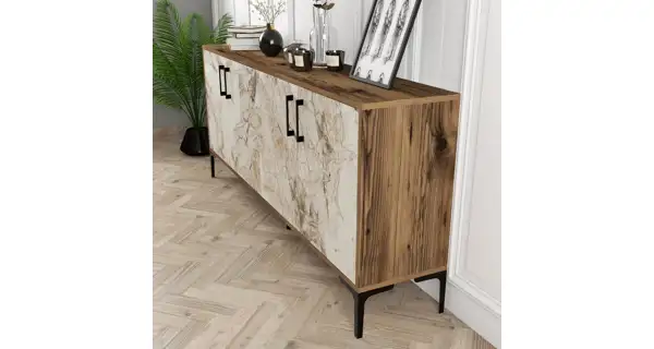 Komoda BARNEY, vlašský ořech/bílý mramor