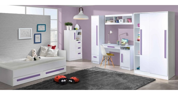 Komoda BLOURT 1D3S, bílý lesk/fialová