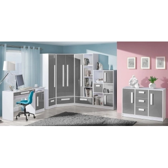 Komoda BLOURT 2D1S, bílá/šedý lesk