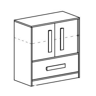 Komoda BLOURT 2D1S, bílý lesk/fialová