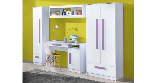 Komoda BLOURT 2D1S, bílý lesk/fialová