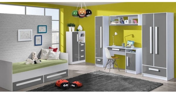 Komoda BLOURT 3D, bílá/šedý lesk