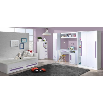 Komoda BLOURT 3D, bílý lesk/fialová