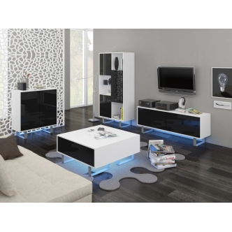 Komoda BOKARO 3, bílá/černý lesk, 5 let záruka