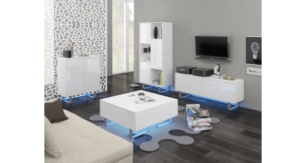 Komoda BOKARO 4, bílá/bílý lesk, 5 let záruka