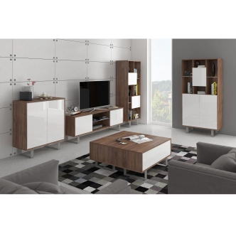 Komoda BOKARO 4, craft tobaco/bílý lesk, 5 let záruka