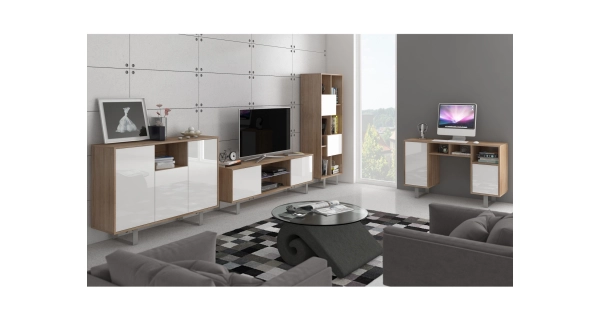 Komoda BOKARO 4, dub sonoma/bílý lesk, 5 let záruka