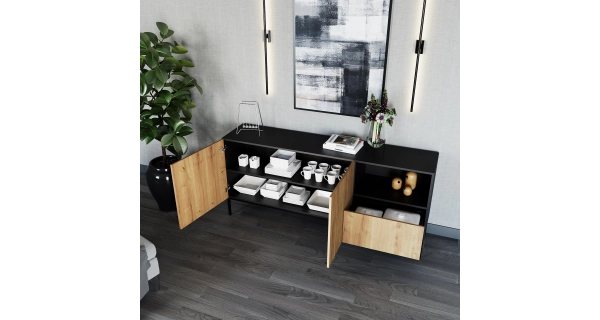 Komoda BOLSENA 180, černý mat/dub artisan