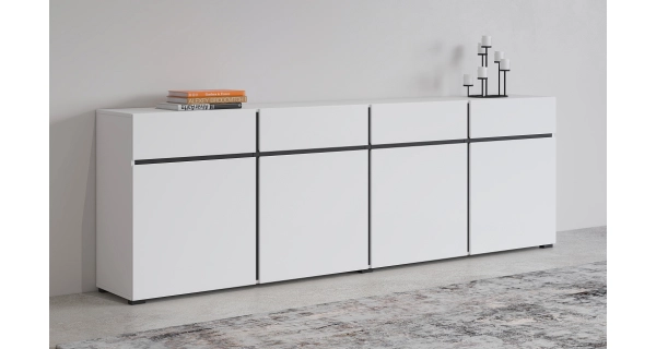 Komoda BONIFACIO 4D4S, bílá/černá
