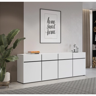 Komoda BONIFACIO 4D4S, bílá/černá