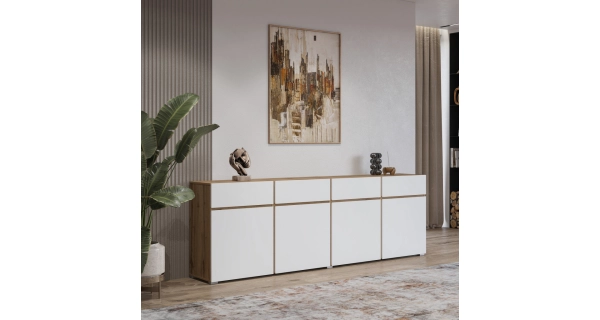 Komoda BONIFACIO 4D4S, dub wotan/bílá